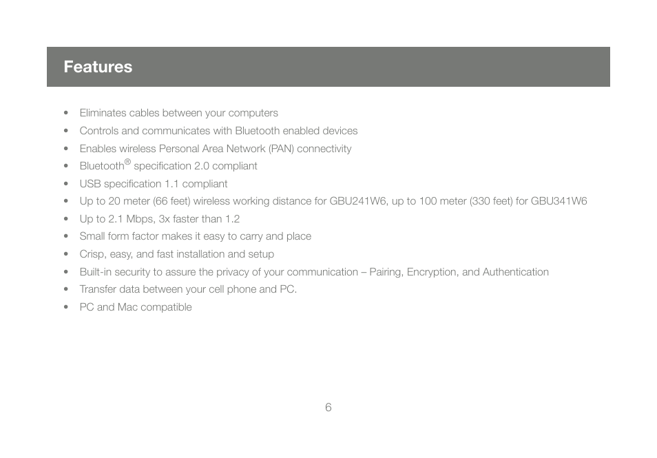 Features | IOGear GBU241W6 User Manual | Page 6 / 68