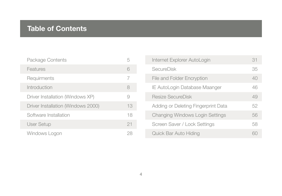 IOGear GMEFP1W6 User Manual | Page 4 / 64