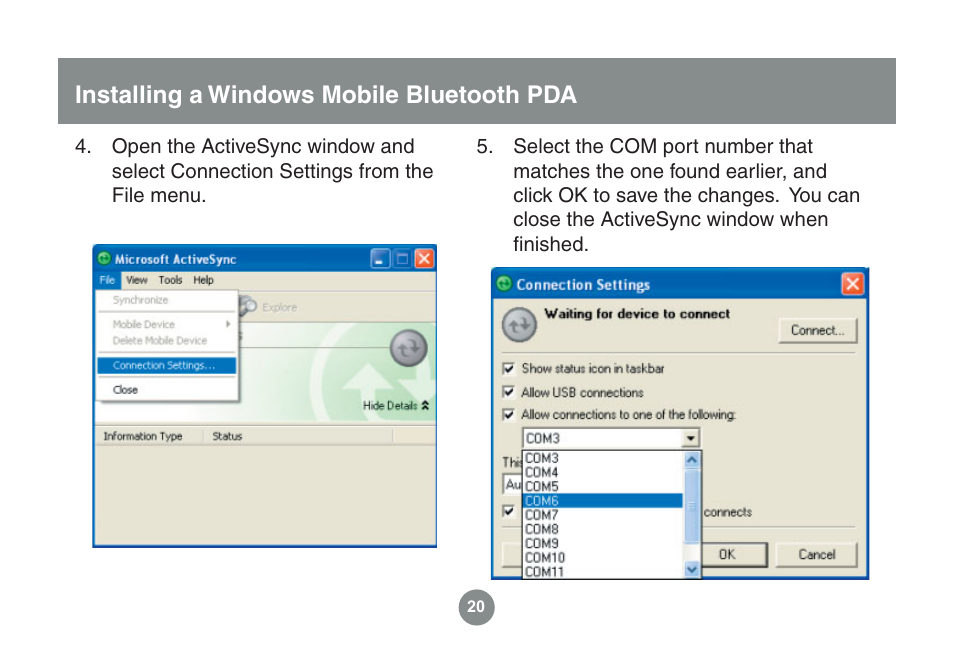 Installing a windows mobile bluetooth pda | IOGear GME225BKIT User Manual | Page 20 / 96