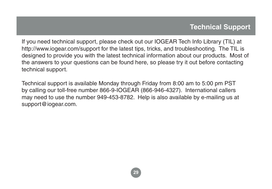 Technical support | IOGear GME225BKIT User Manual | Page 29 / 96