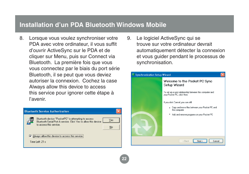 Installation d’un pda bluetooth windows mobile | IOGear GME225BKIT User Manual | Page 54 / 96