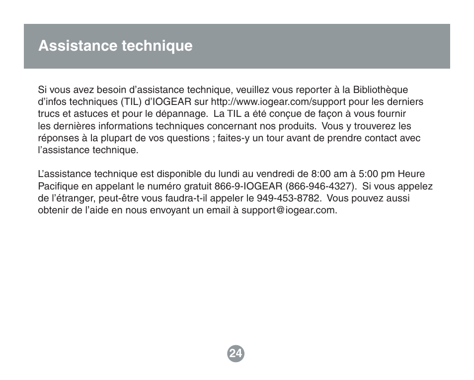 Assistance technique garantie | IOGear GBHFK201W6 User Manual | Page 24 / 38