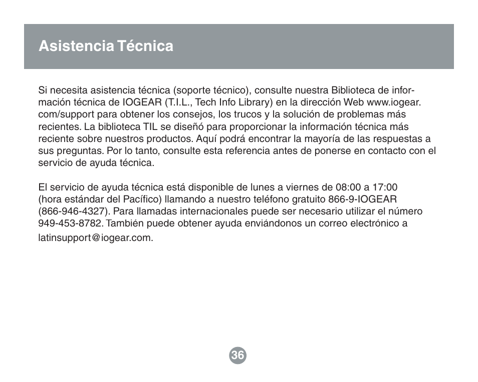 Asistencia técnica garantía | IOGear GBHFK201W6 User Manual | Page 36 / 38