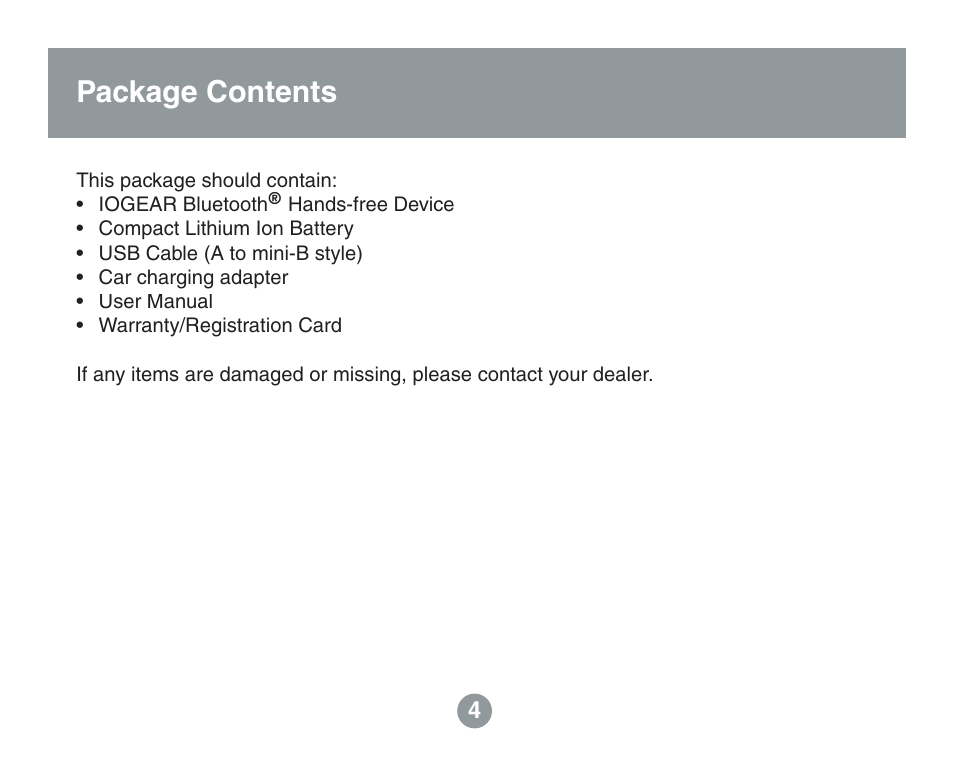 Package contents features | IOGear GBHFK201W6 User Manual | Page 4 / 38