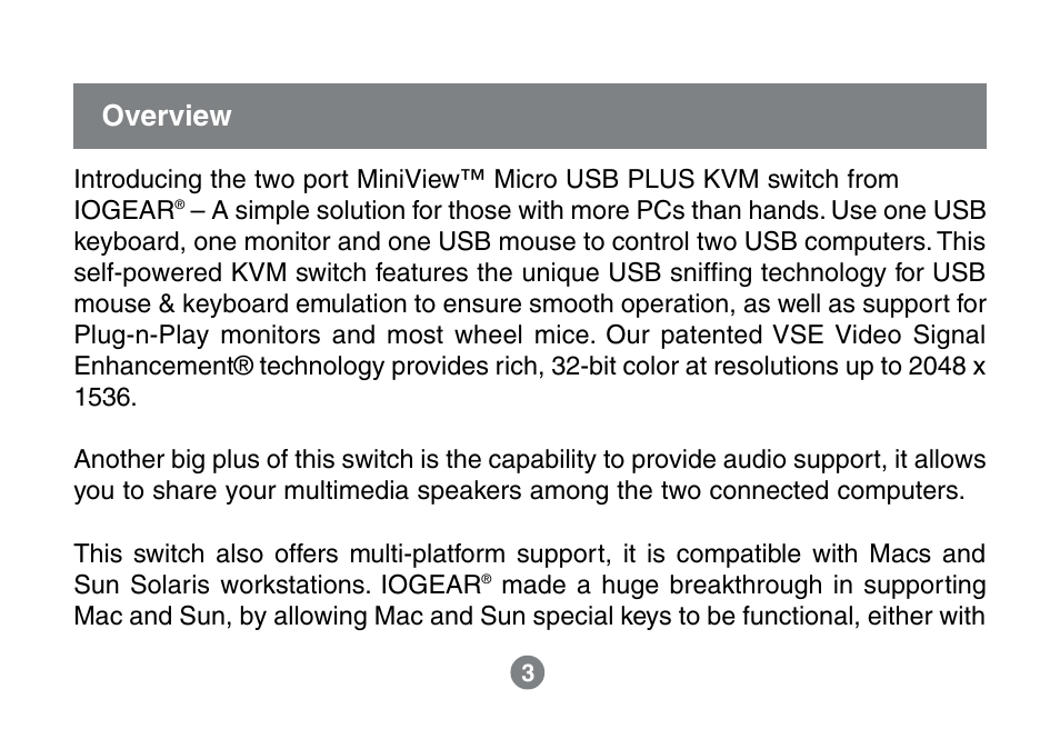 Overview | IOGear MINIVIEW GCS632U User Manual | Page 6 / 33