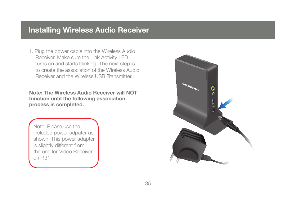 Installing wireless audio receiver | IOGear GUWAVKIT User Manual | Page 35 / 80