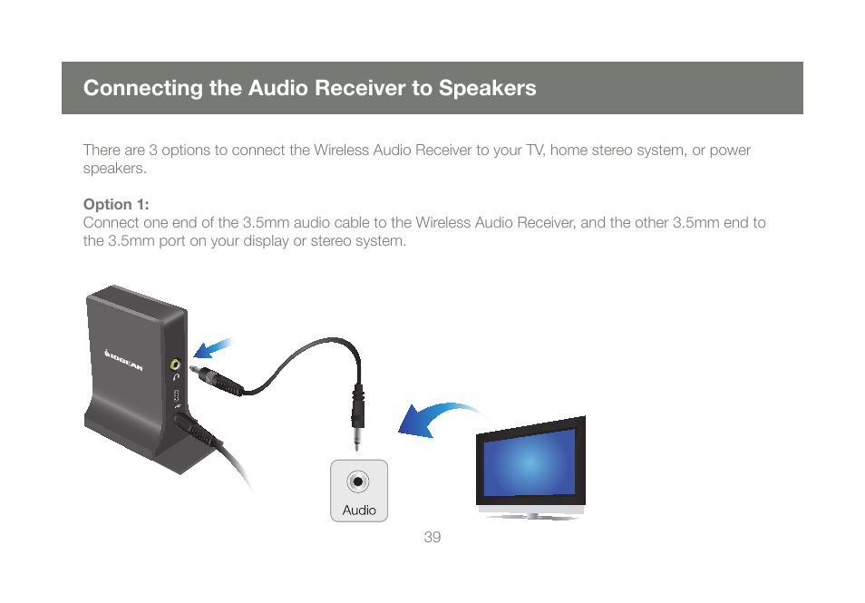 Connecting the audio receiver to speakers | IOGear GUWAVKIT User Manual | Page 39 / 80