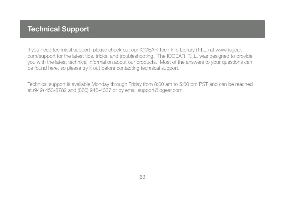 Technical support | IOGear Bluetooth 2.0 USB Micro Adapter GBU421 User Manual | Page 63 / 69