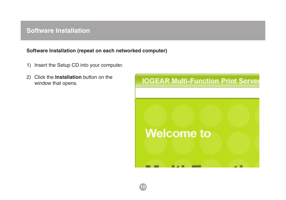 Software installation | IOGear USB Multi GMFPSU01 User Manual | Page 10 / 44