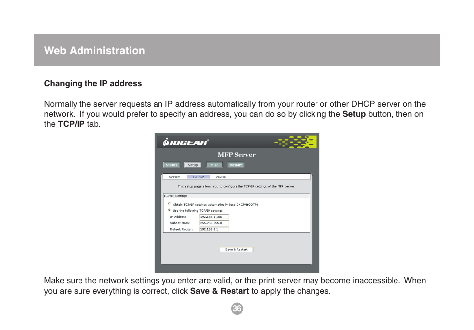 Web administration | IOGear USB Multi GMFPSU01 User Manual | Page 36 / 44