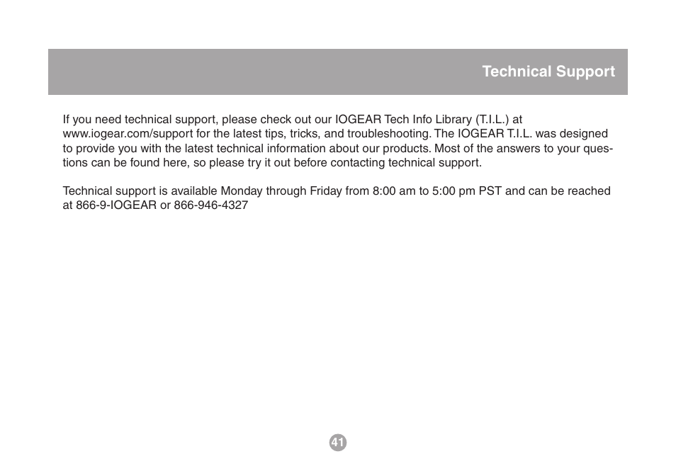 Technical support | IOGear USB Multi GMFPSU01 User Manual | Page 41 / 44