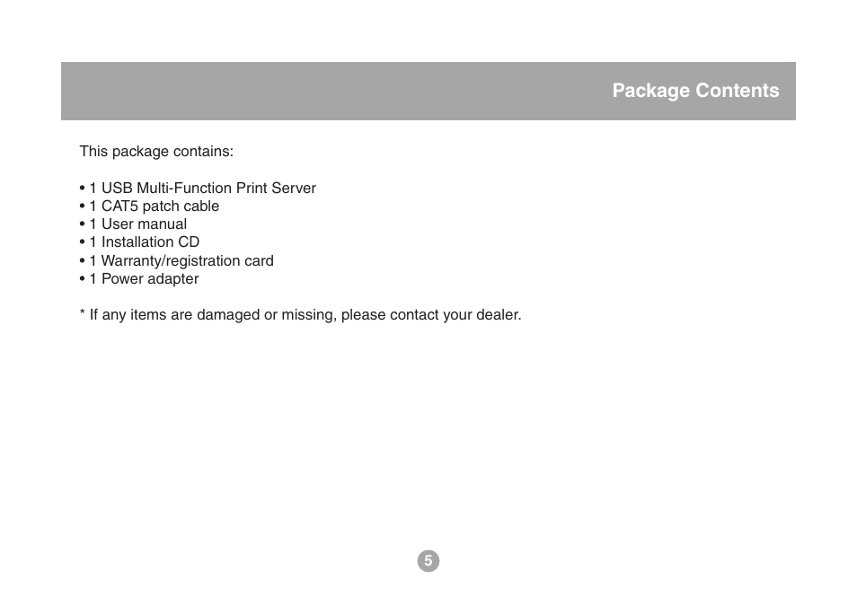 Package contents | IOGear USB Multi GMFPSU01 User Manual | Page 5 / 44