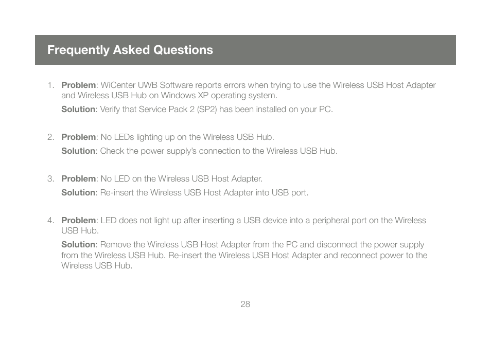 Frequently asked questions | IOGear Wireless USB Hub and Adapter Kit GUWH204KIT User Manual | Page 28 / 40
