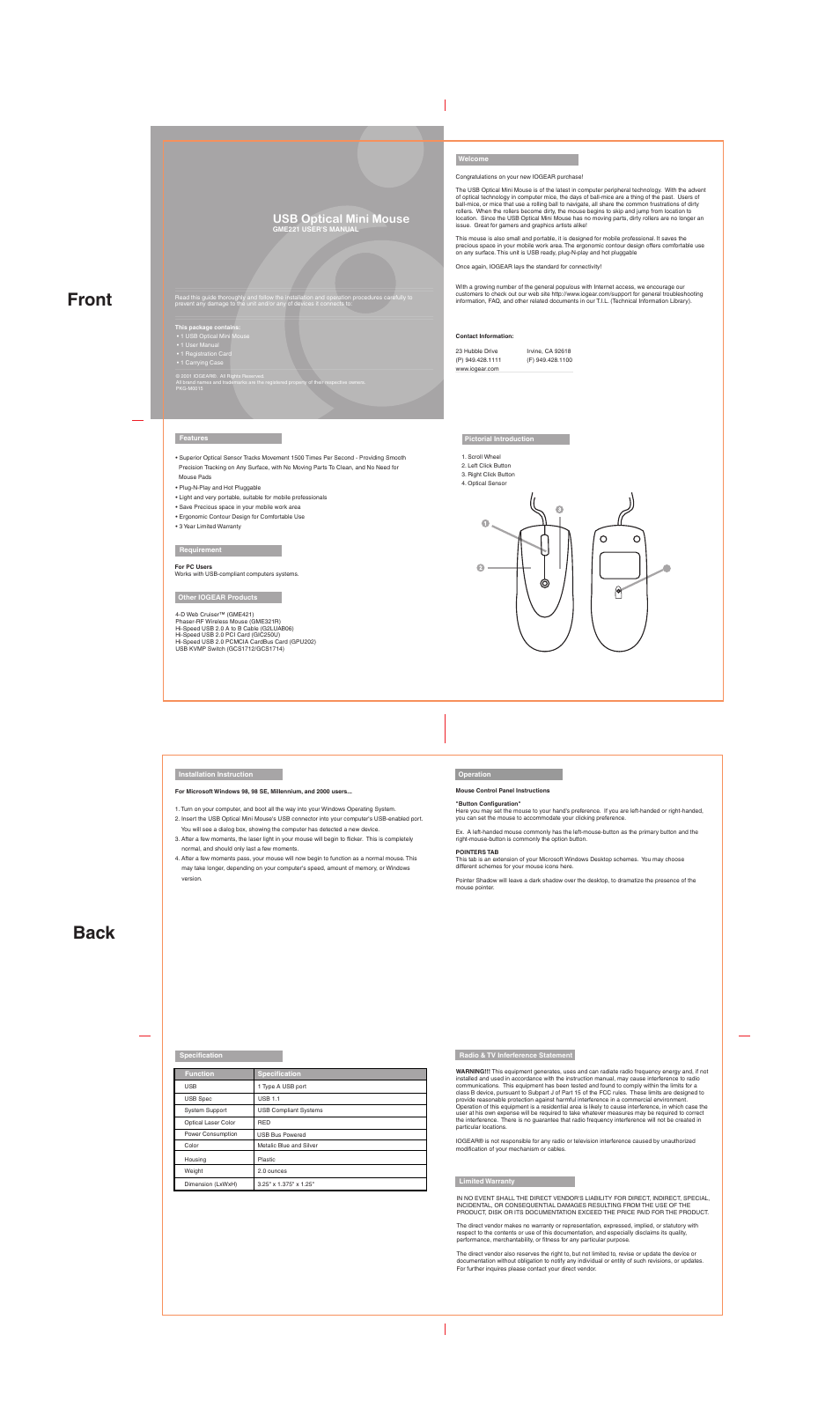 IOGear GME221 User Manual | 1 page