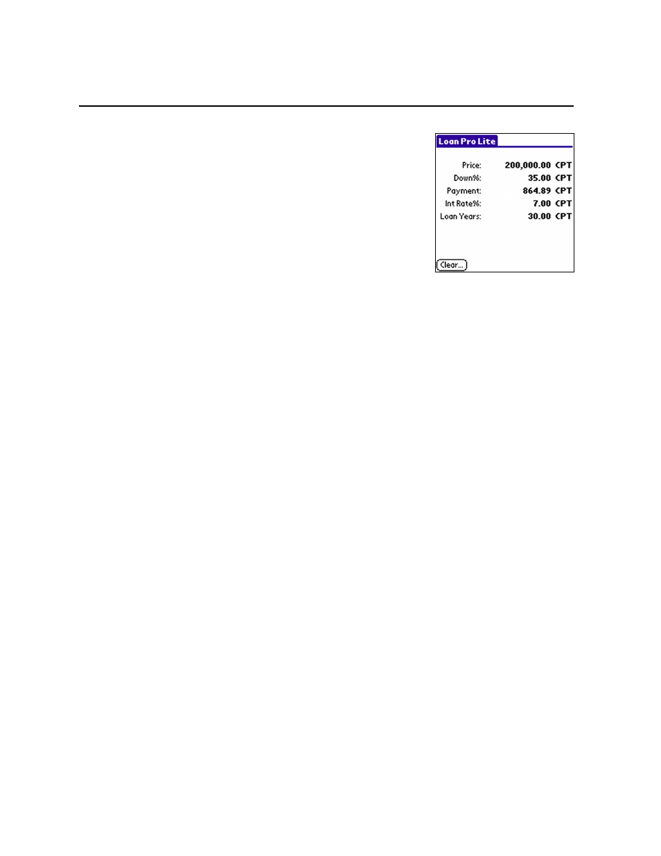 Main screen, The screen, Entering and calculating data | The variables | Infinity Softworks Palm Computing Platform User Manual | Page 6 / 11