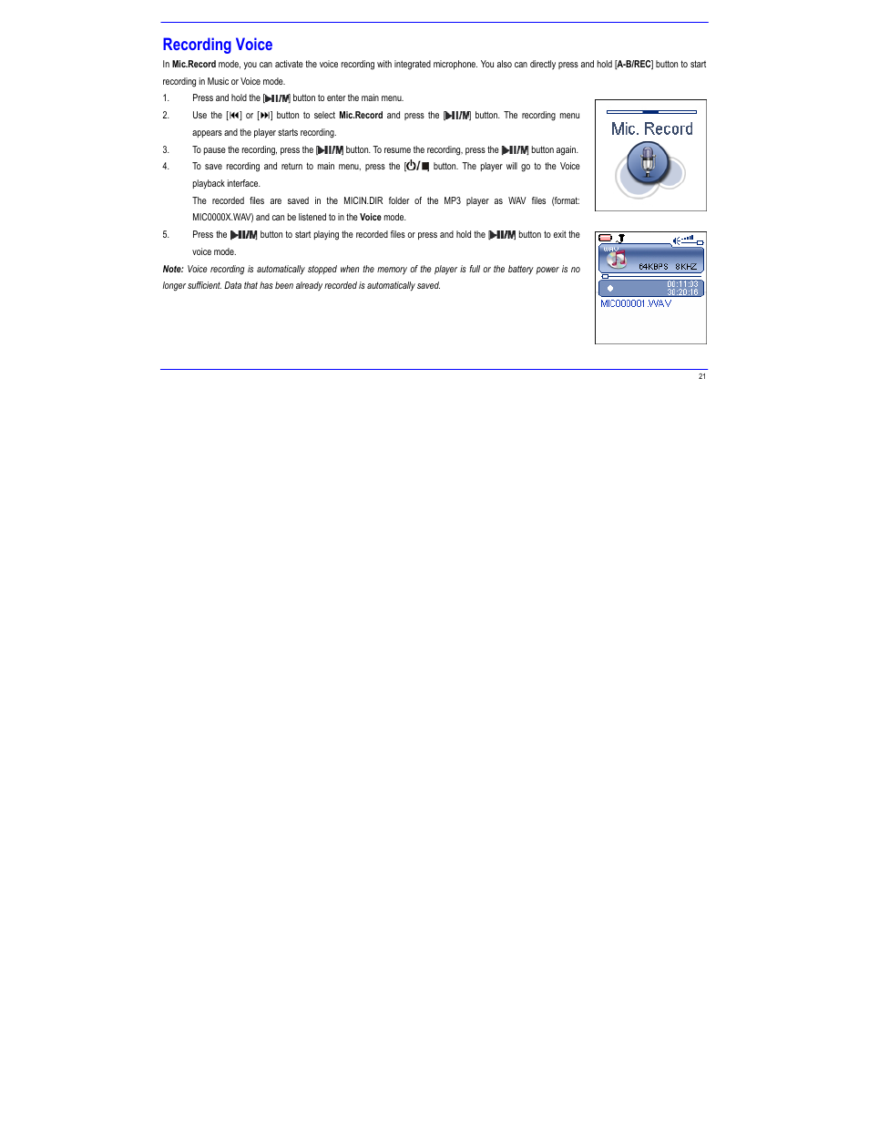 Recording voice | Igloo MPK2066UKAB User Manual | Page 25 / 36