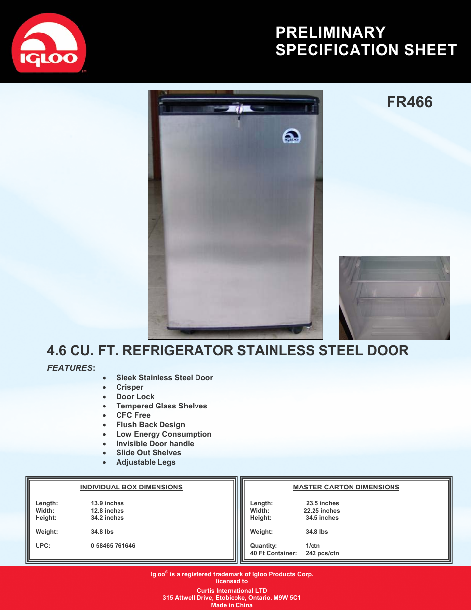 Igloo FR466 User Manual | 1 page