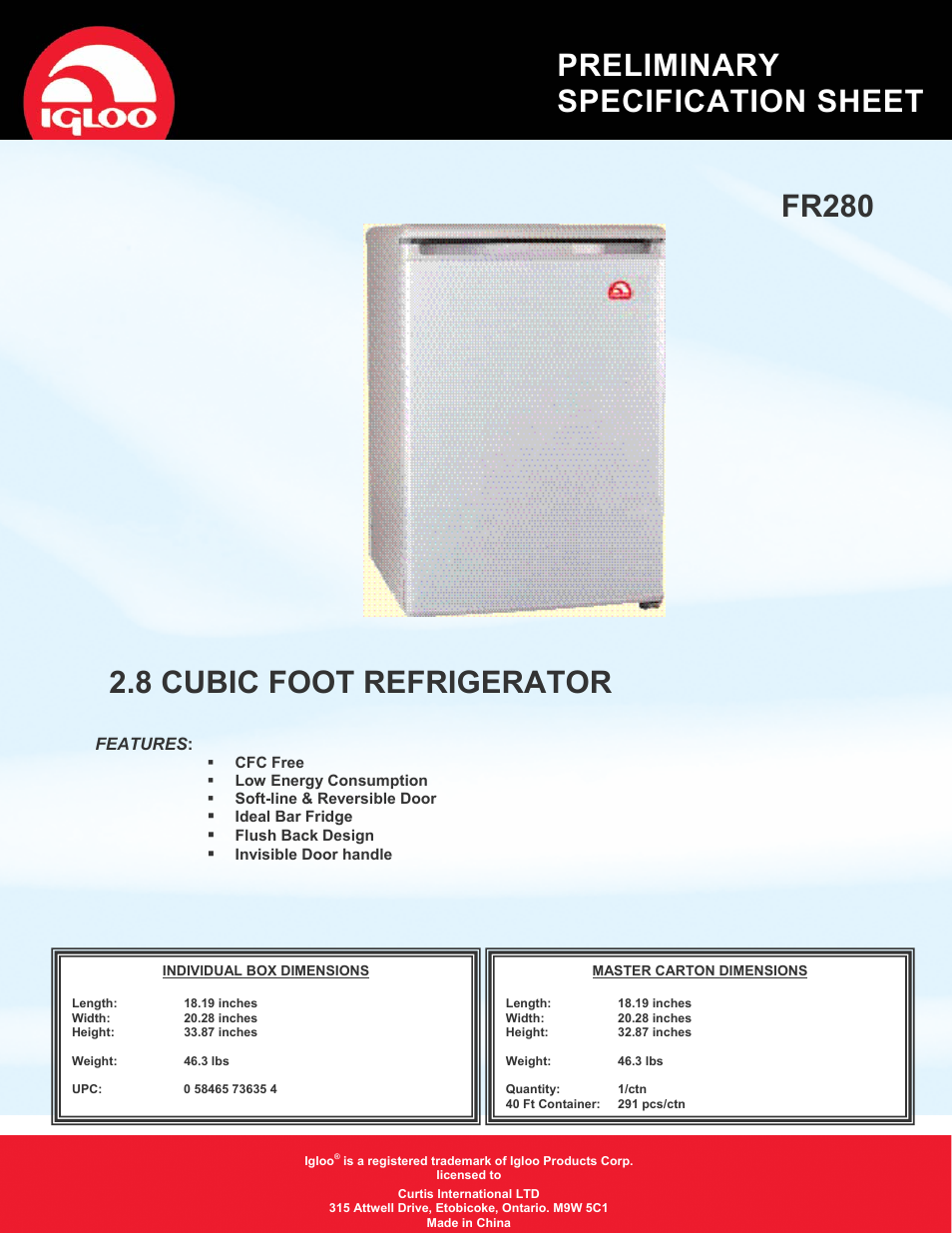 Igloo FR280 User Manual | 1 page