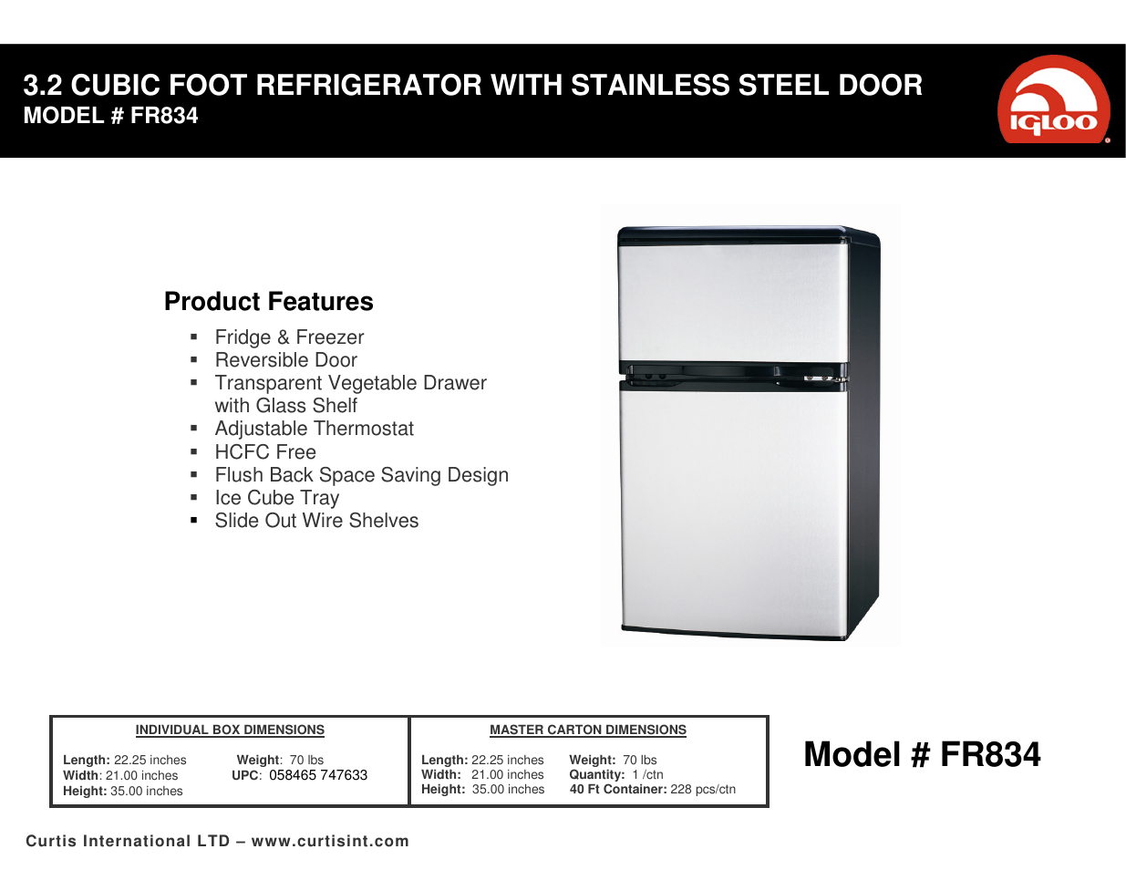 Igloo FR834 User Manual | 1 page