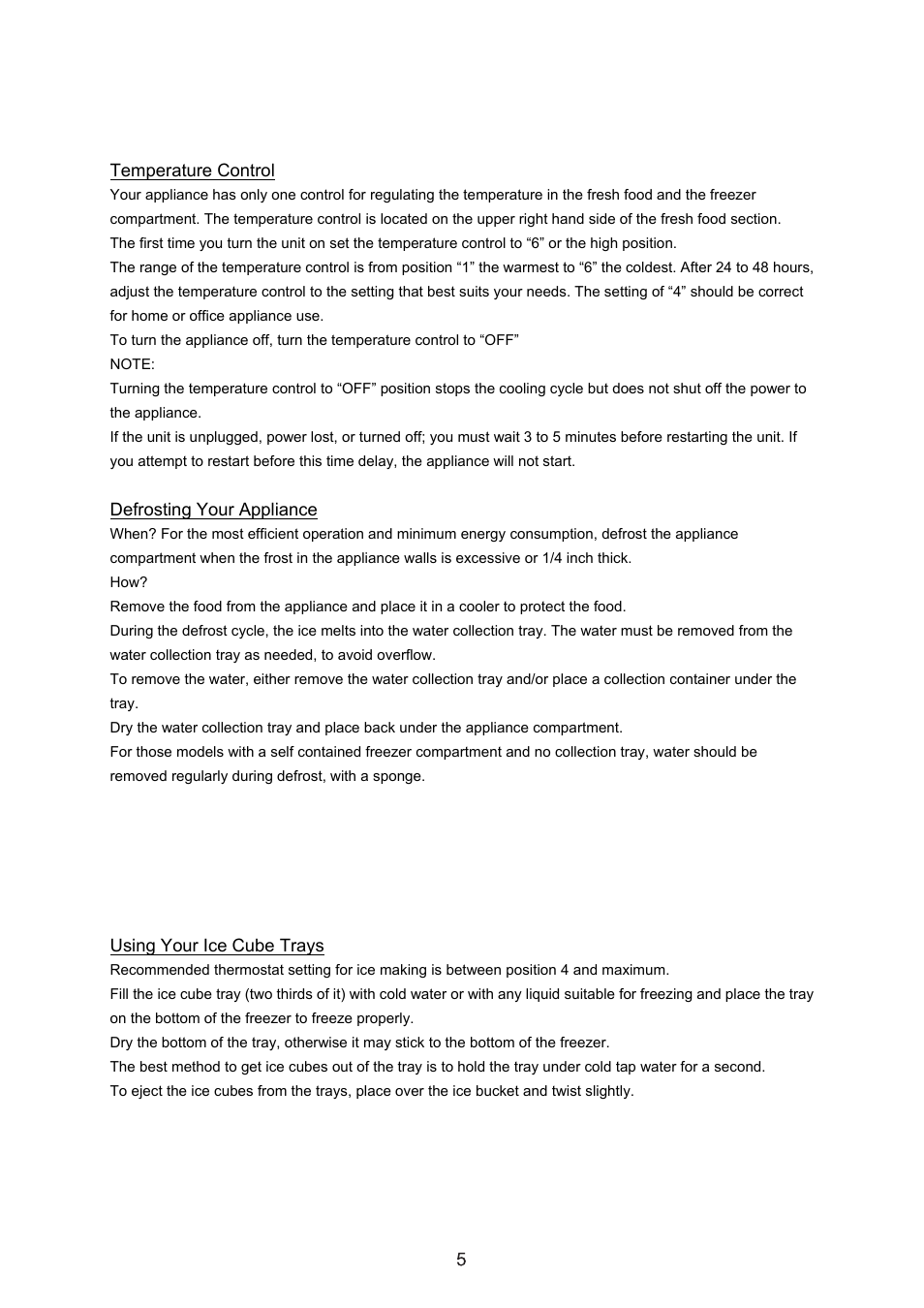 Operating your appliance | Igloo FR320UK User Manual | Page 6 / 8