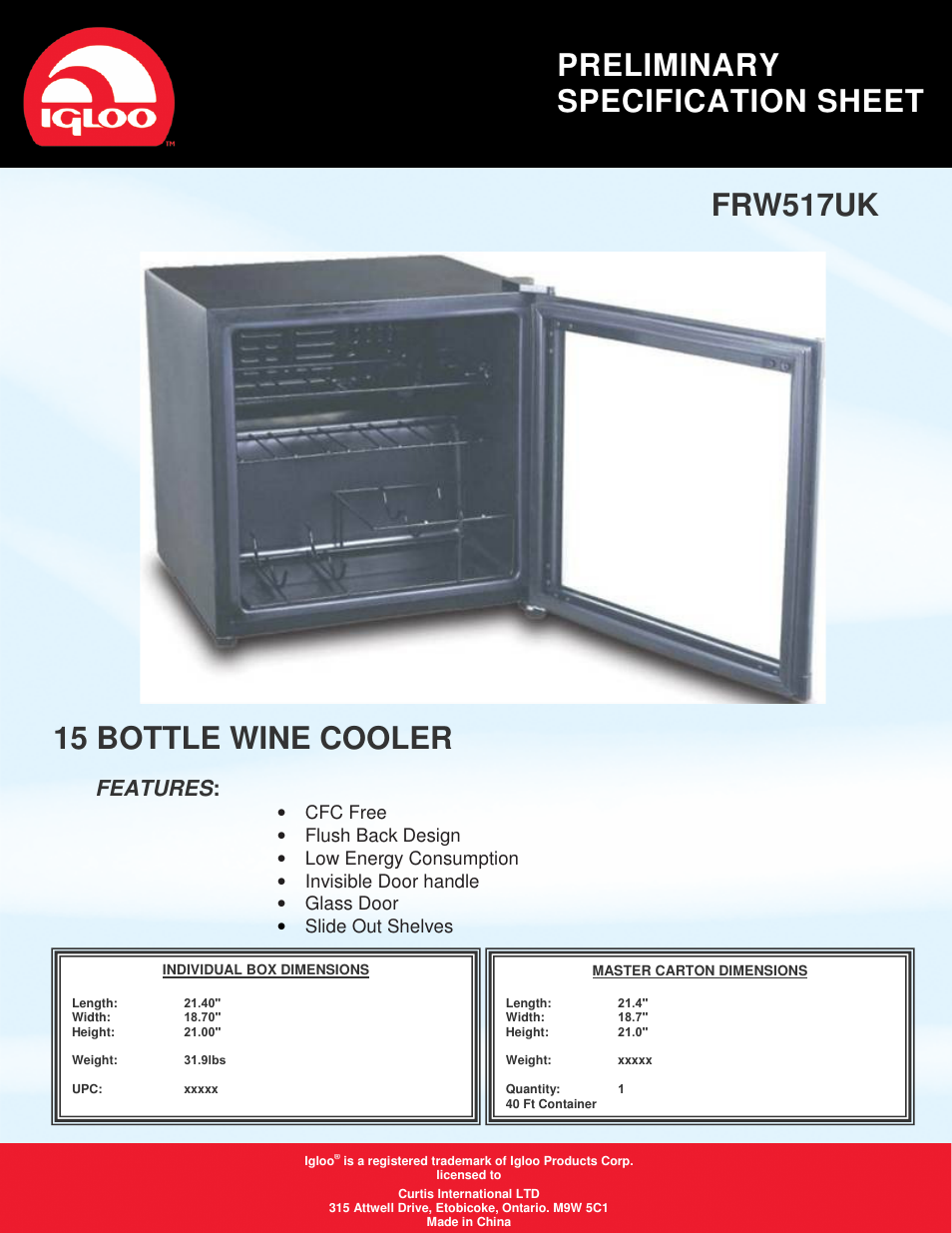 Igloo FRW517UK User Manual | 1 page