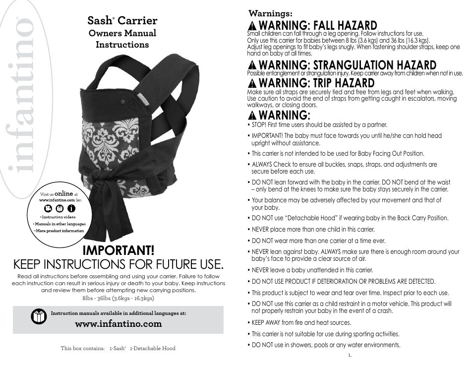 Infantino Sash Carrier 200-122 User Manual | 6 pages