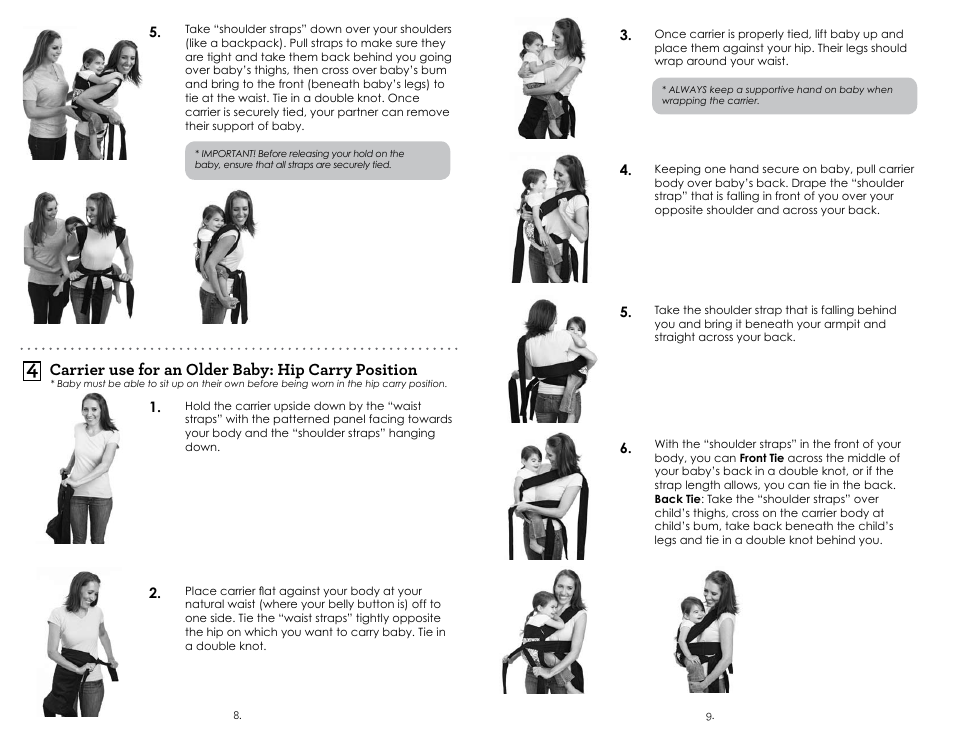 Carrier use for an older baby: hip carry position | Infantino Sash Carrier 200-122 User Manual | Page 5 / 6