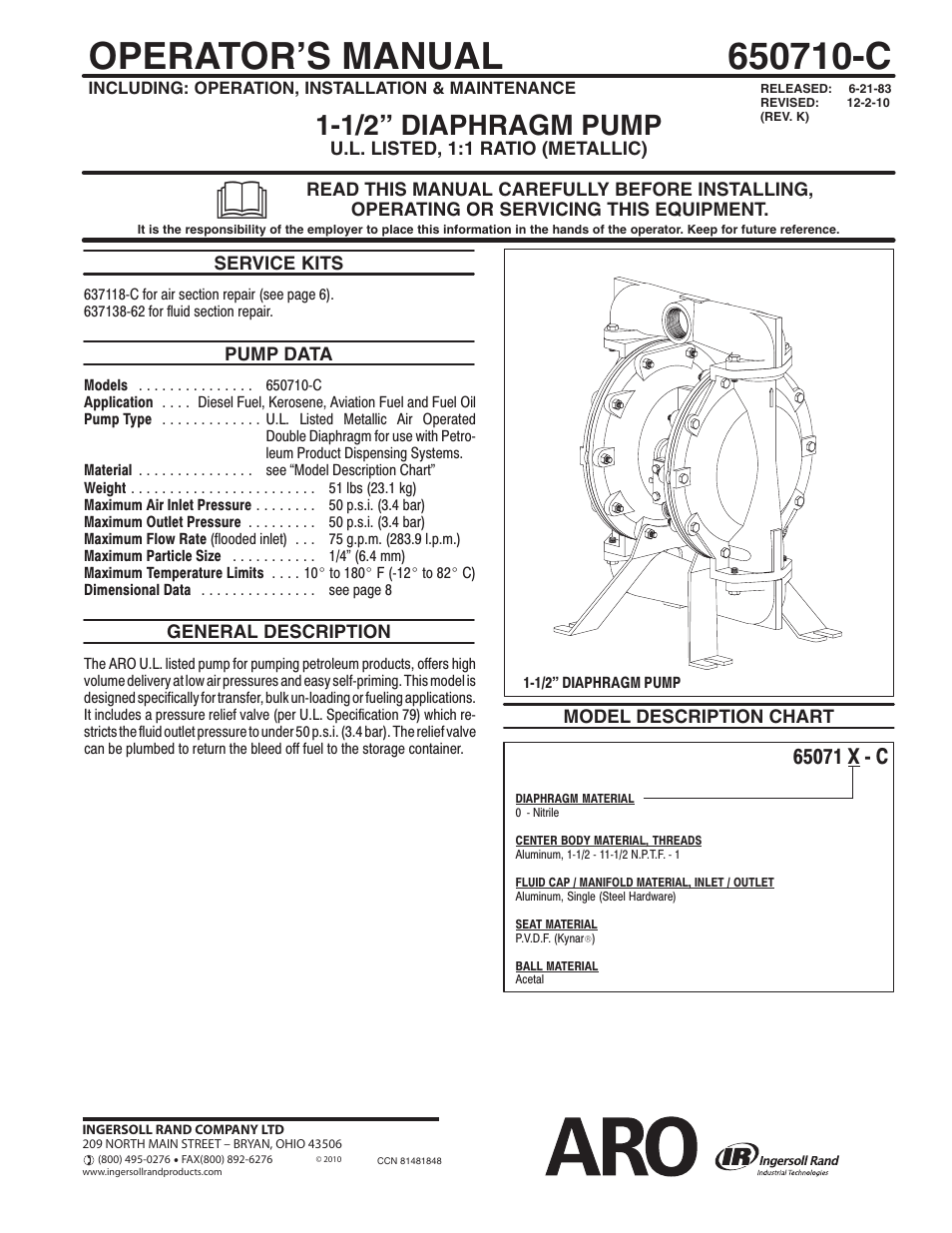 Ingersoll-Rand ARO 650710-C User Manual | 8 pages