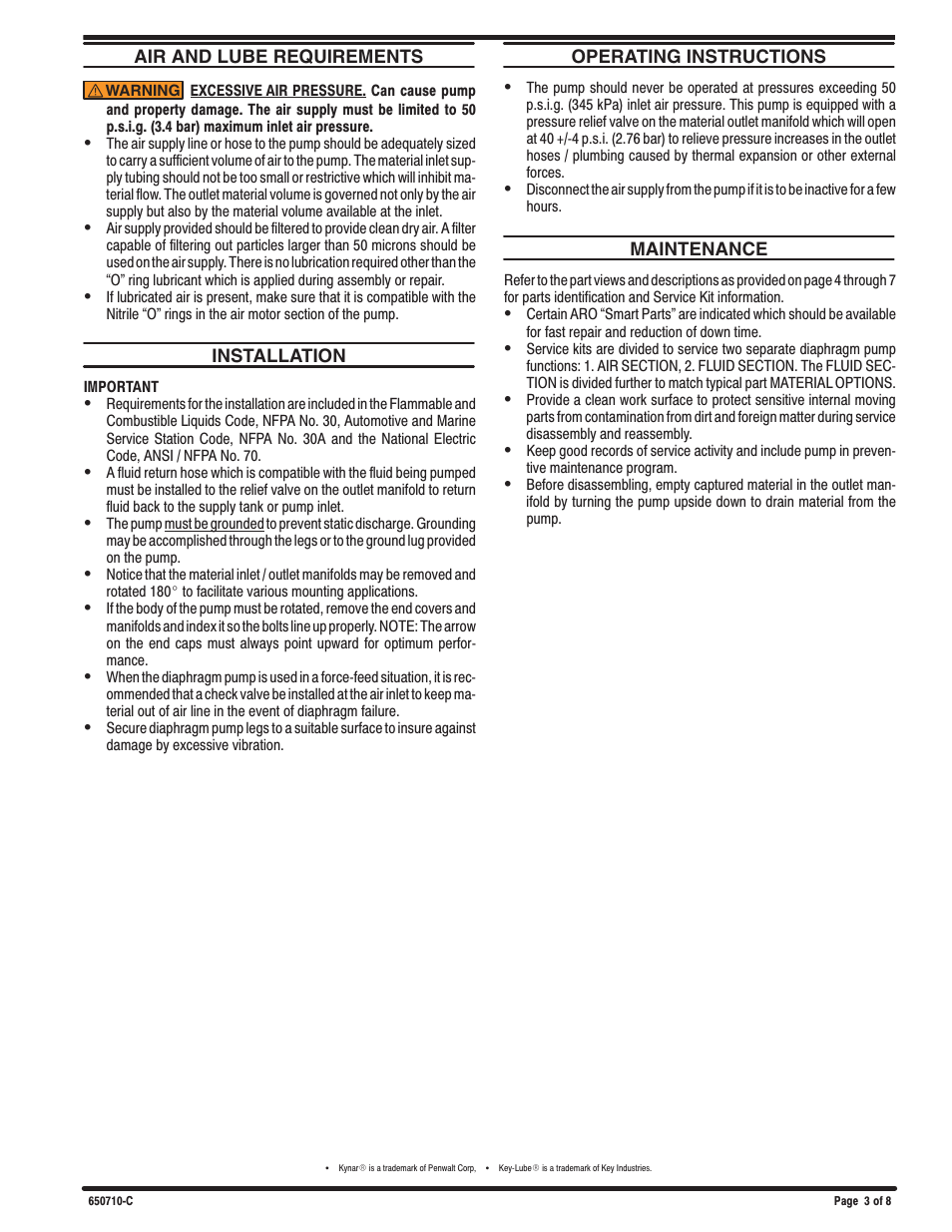 General information | Ingersoll-Rand ARO 650710-C User Manual | Page 3 / 8