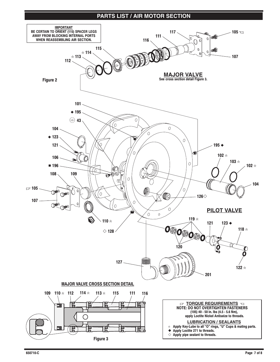 Air motor section parts list view | Ingersoll-Rand ARO 650710-C User Manual | Page 7 / 8