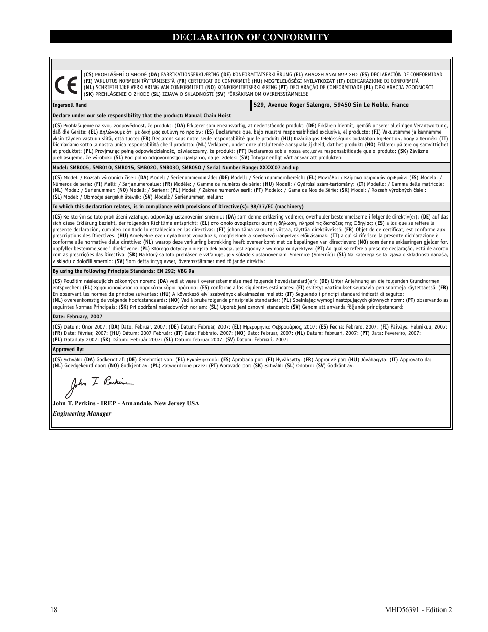 Declaration of conformity | Ingersoll-Rand SMB030 User Manual | Page 18 / 20