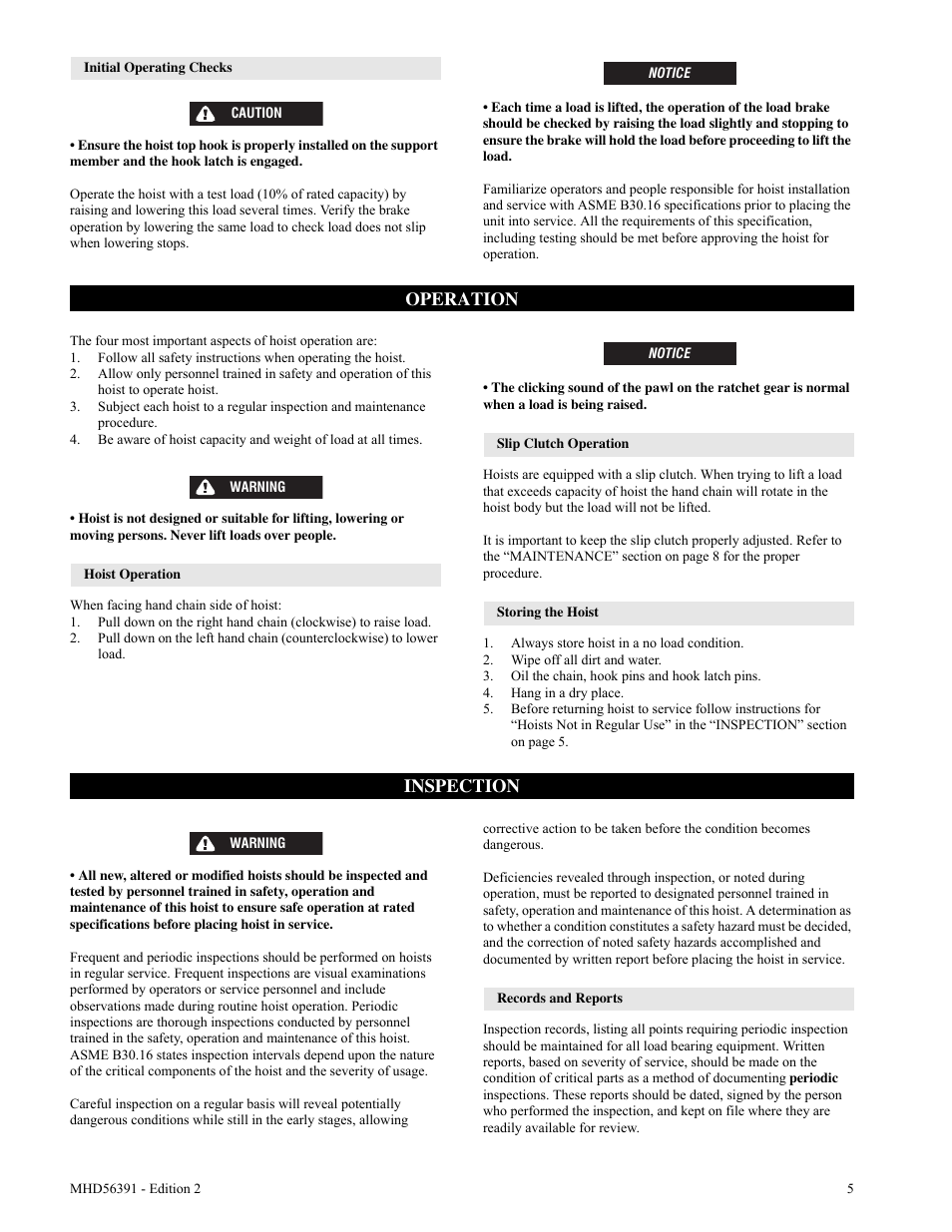 Operation, Inspection | Ingersoll-Rand SMB030 User Manual | Page 5 / 20