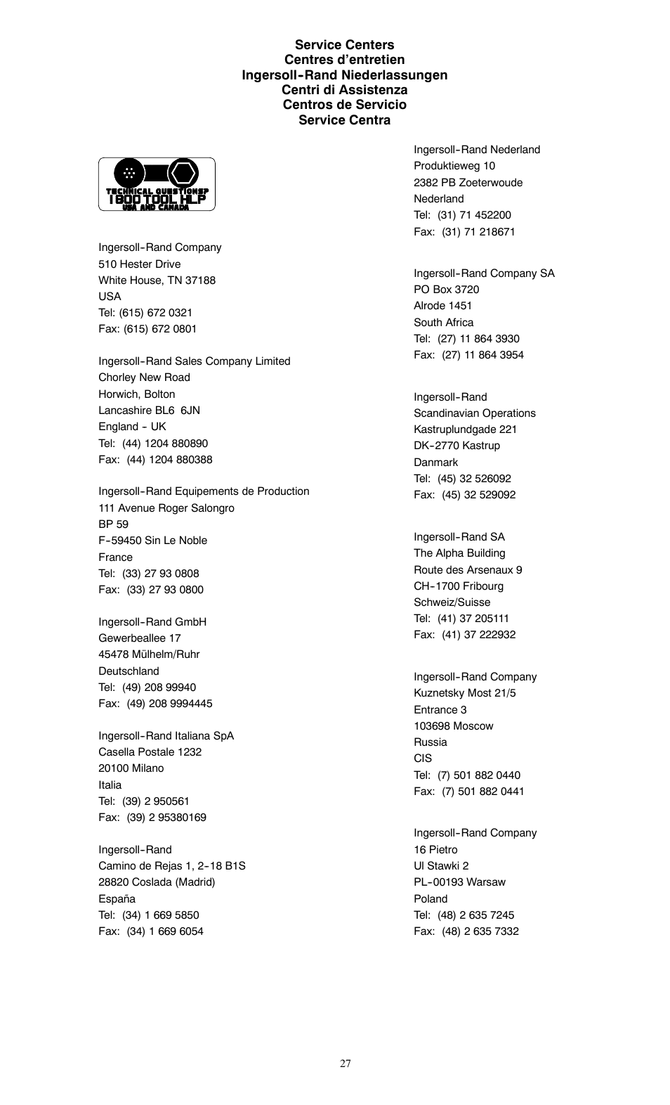 Ingersoll-Rand 115--EU User Manual | Page 27 / 27