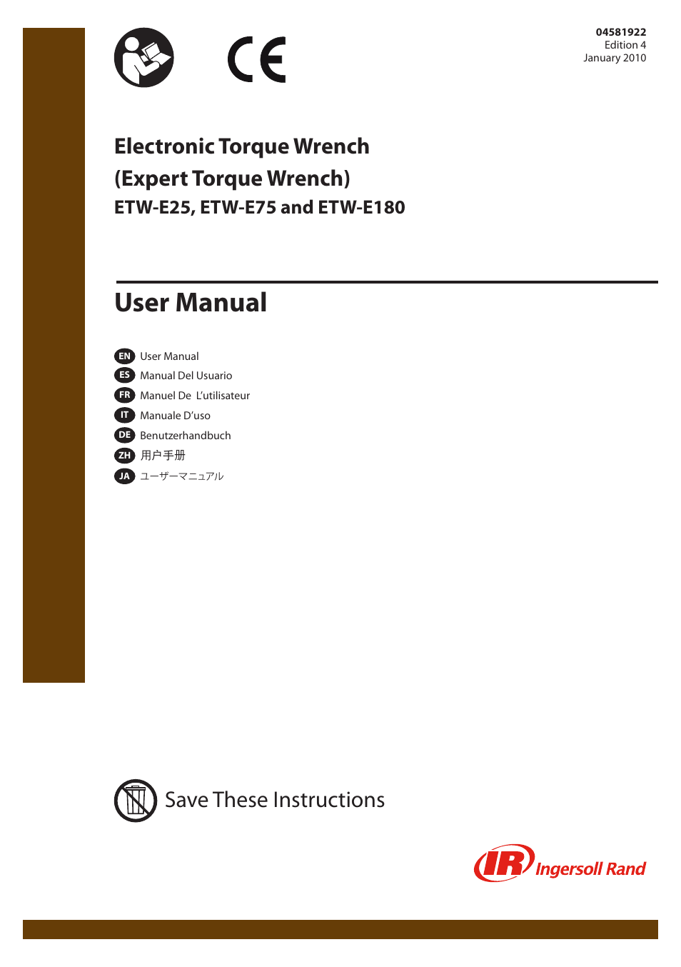 Ingersoll-Rand ETW-E75 User Manual | 92 pages