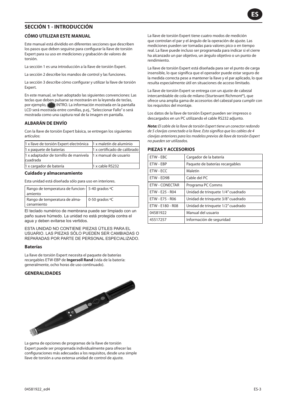Sección 1 - introducción | Ingersoll-Rand ETW-E75 User Manual | Page 17 / 92