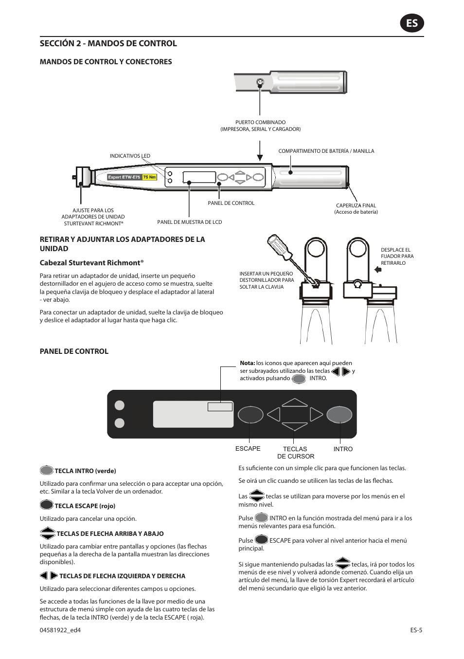 Sección 2 - mandos de control | Ingersoll-Rand ETW-E75 User Manual | Page 19 / 92