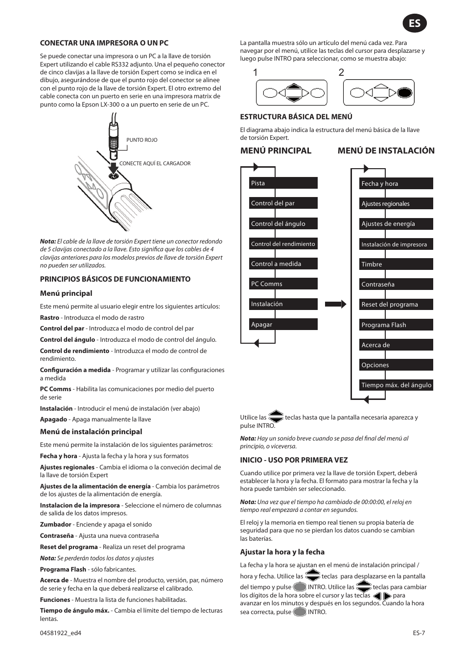 Menú principal menú de instalación | Ingersoll-Rand ETW-E75 User Manual | Page 21 / 92