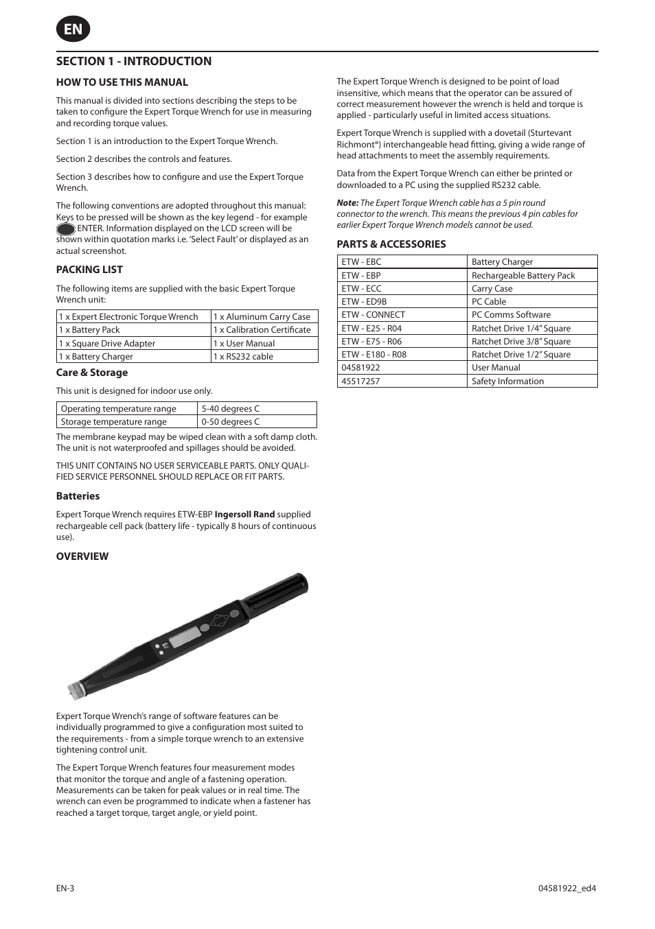 Ingersoll-Rand ETW-E75 User Manual | Page 4 / 92