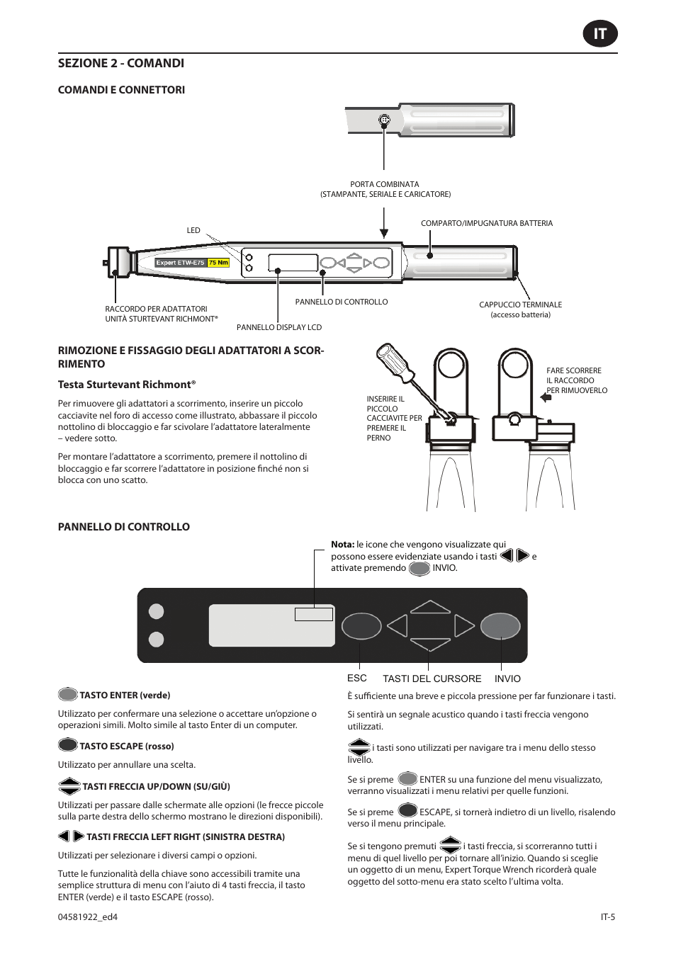 Sezione 2 - comandi | Ingersoll-Rand ETW-E75 User Manual | Page 45 / 92
