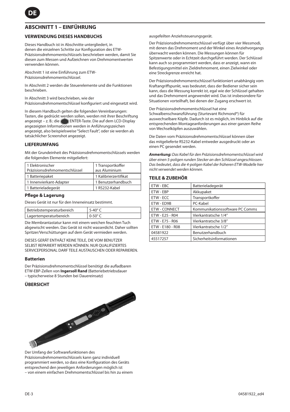Abschnitt 1 – einführung | Ingersoll-Rand ETW-E75 User Manual | Page 56 / 92