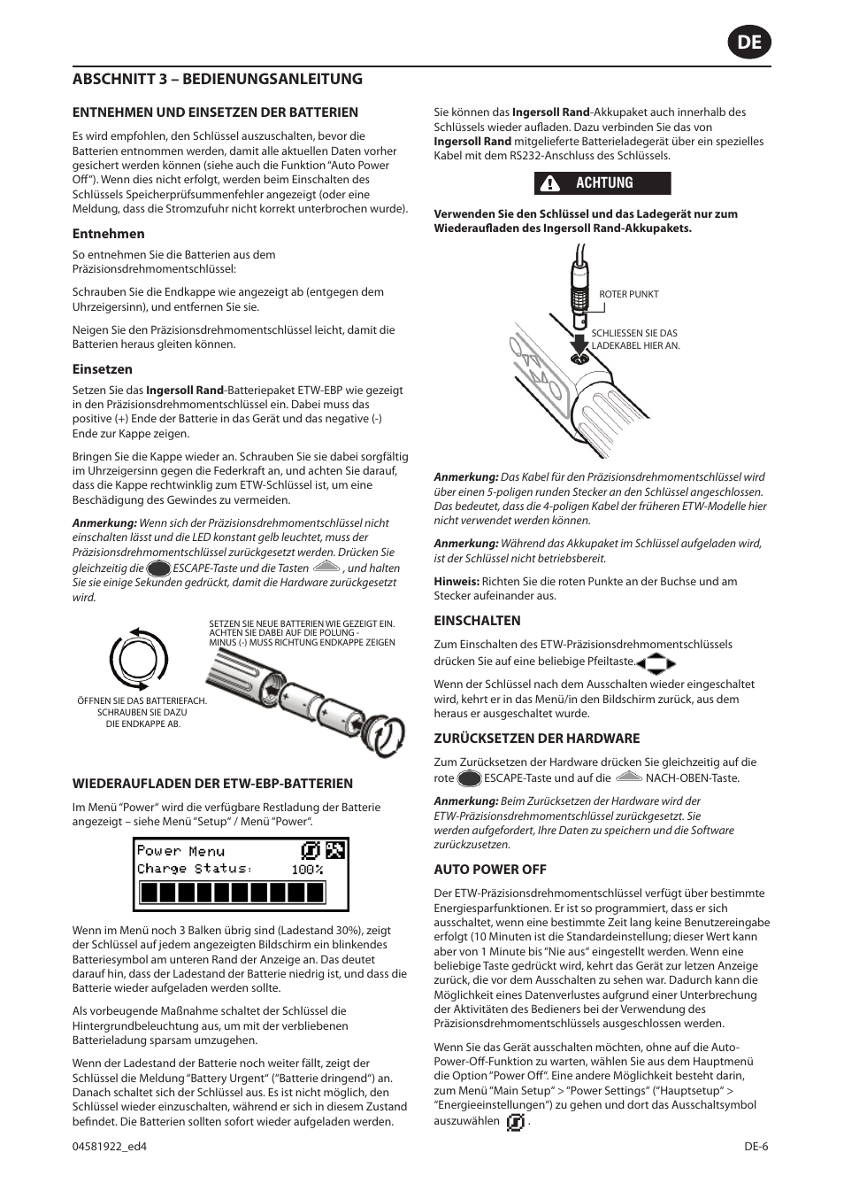 Abschnitt 3 – bedienungsanleitung | Ingersoll-Rand ETW-E75 User Manual | Page 59 / 92