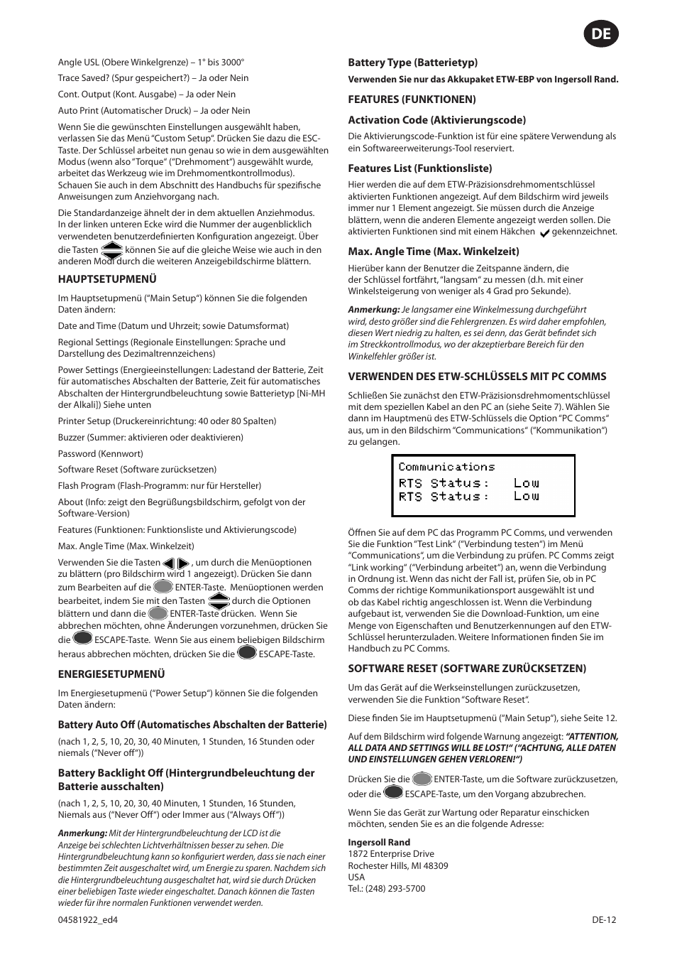 Ingersoll-Rand ETW-E75 User Manual | Page 65 / 92