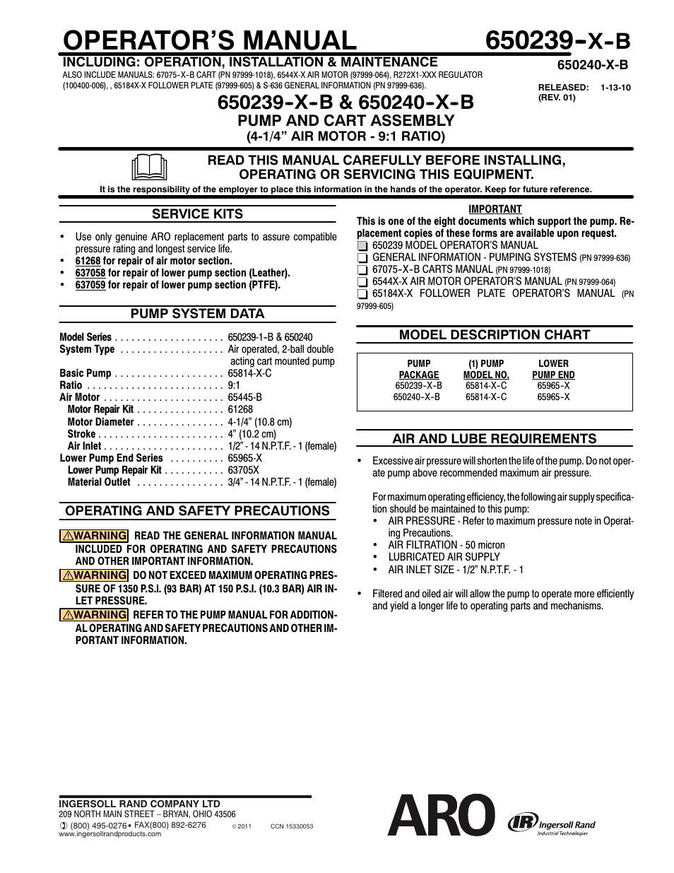 Ingersoll-Rand ARO 650240-X-B User Manual | 4 pages