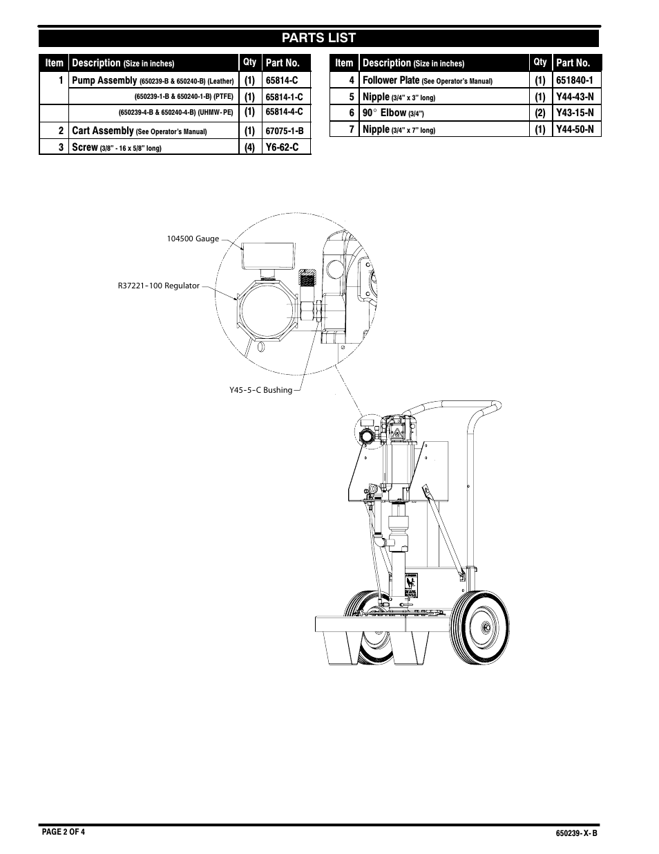 Parts list | Ingersoll-Rand ARO 650240-X-B User Manual | Page 2 / 4