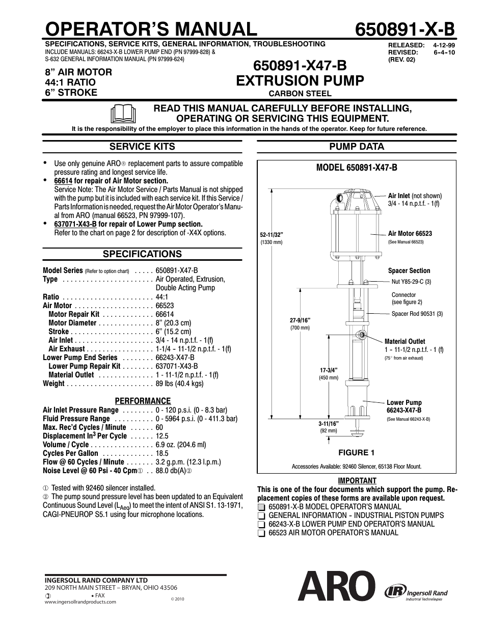 Ingersoll-Rand ARO 650891-X47-B User Manual | 2 pages