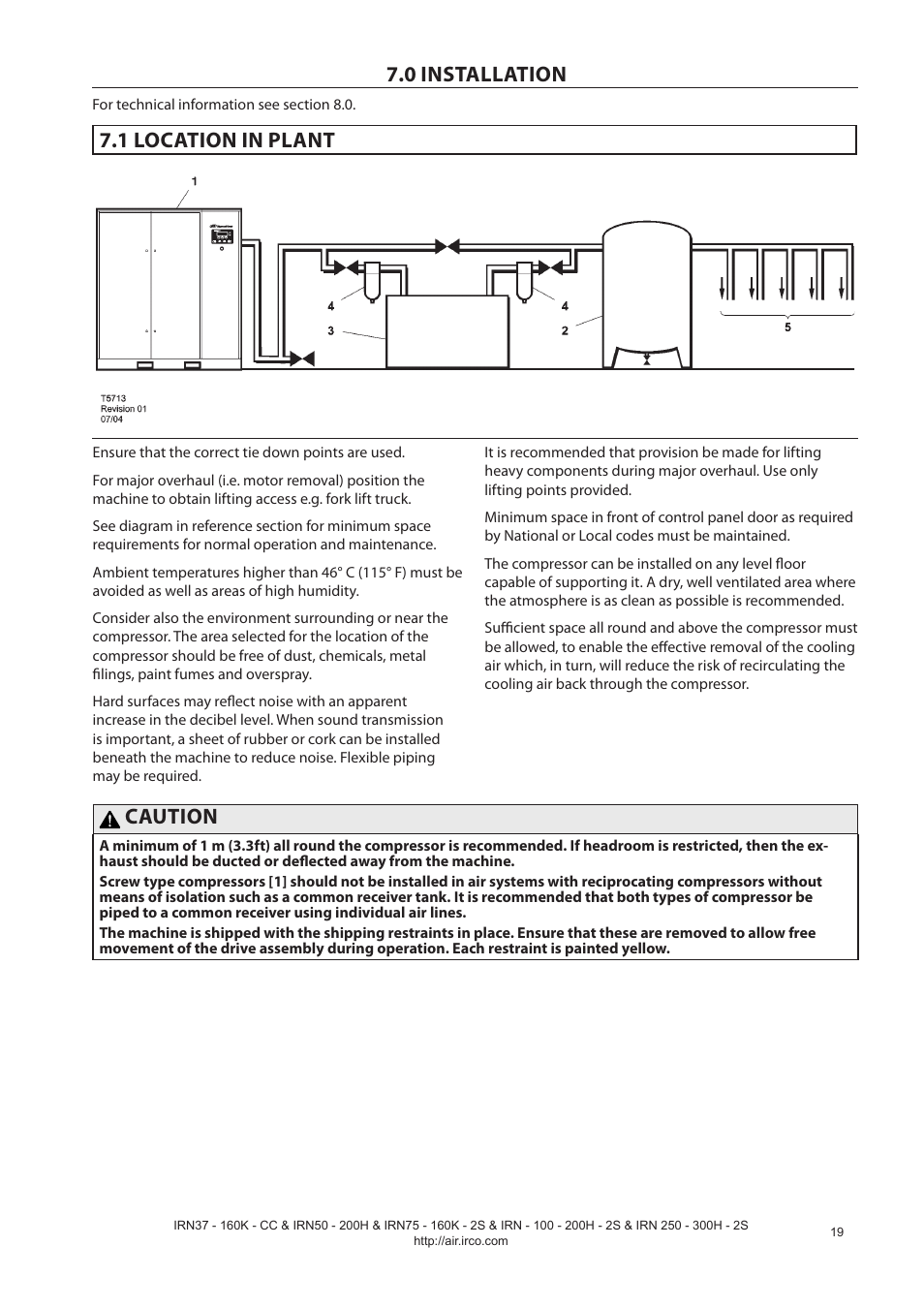 0 installation, 1 location in plant, Caution | Ingersoll-Rand NIRVANA IRN75-160K-2S User Manual | Page 21 / 100