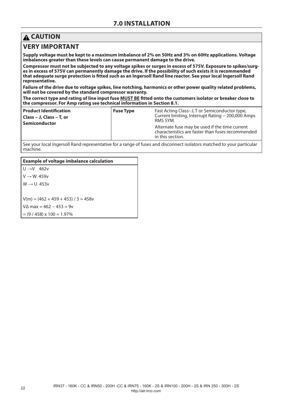 0 installation caution very important | Ingersoll-Rand NIRVANA IRN75-160K-2S User Manual | Page 24 / 100