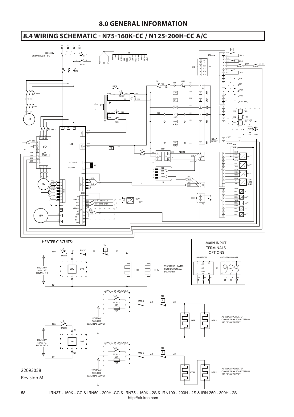 Heater circuits, Main input terminals options | Ingersoll-Rand NIRVANA IRN75-160K-2S User Manual | Page 60 / 100