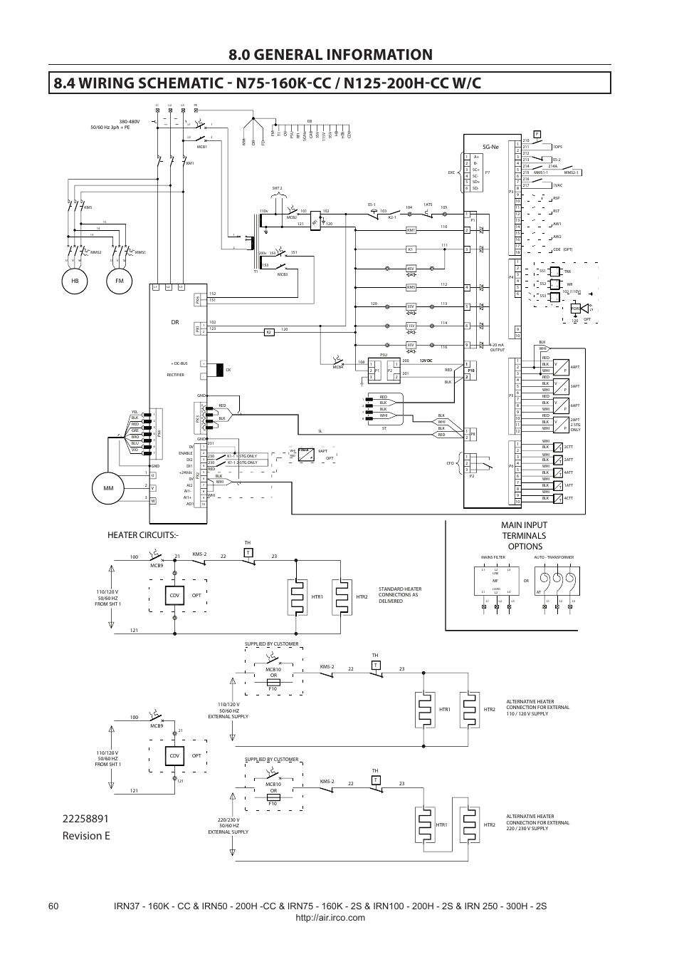Heater circuits, Main input terminals options | Ingersoll-Rand NIRVANA IRN75-160K-2S User Manual | Page 62 / 100