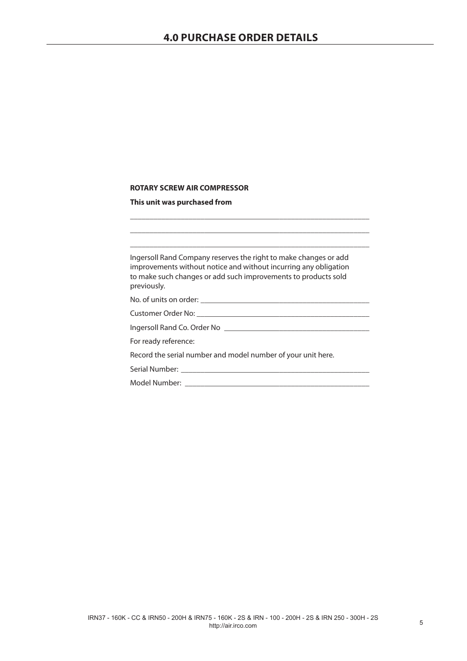 0 purchase order details | Ingersoll-Rand NIRVANA IRN75-160K-2S User Manual | Page 7 / 100